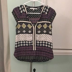Multicolored patterned short sleeve blouse